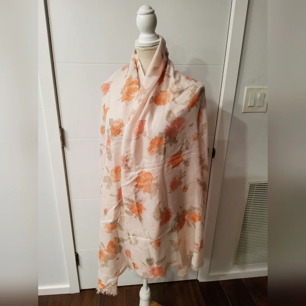 Loro Piana Floral Scarf in Cream and Orange